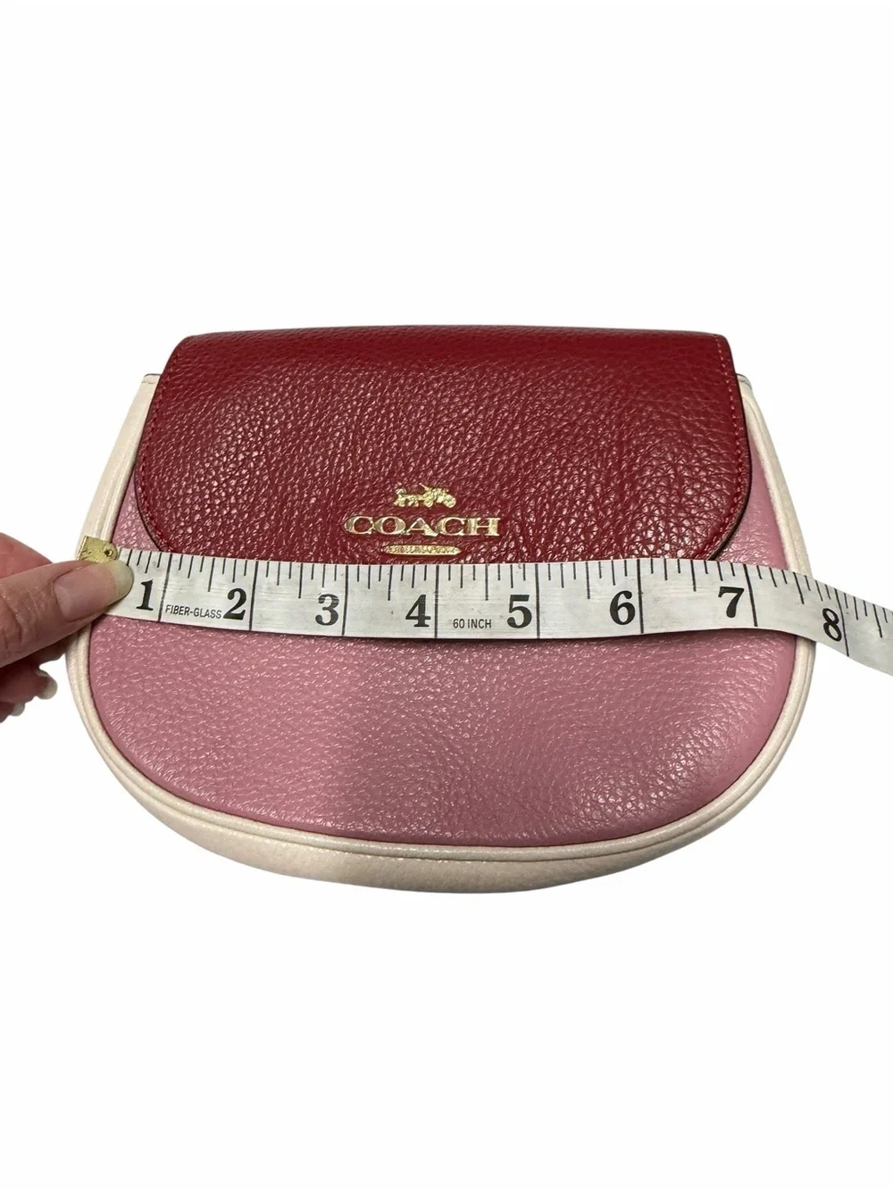 COACH Pebbled Leather Colorblock Crossbody Bag in Red/Pink/Cream